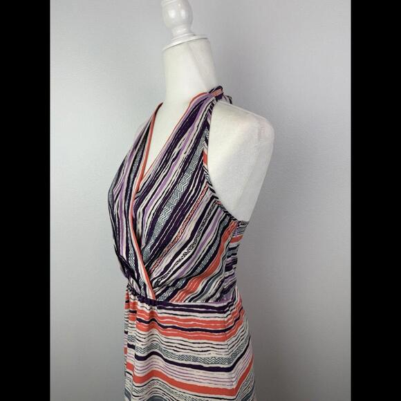 Athleta Womens Sz 8 Purple Geometric Tie Neck Halter Pack Everywhere Dress - Picture 4 of 9